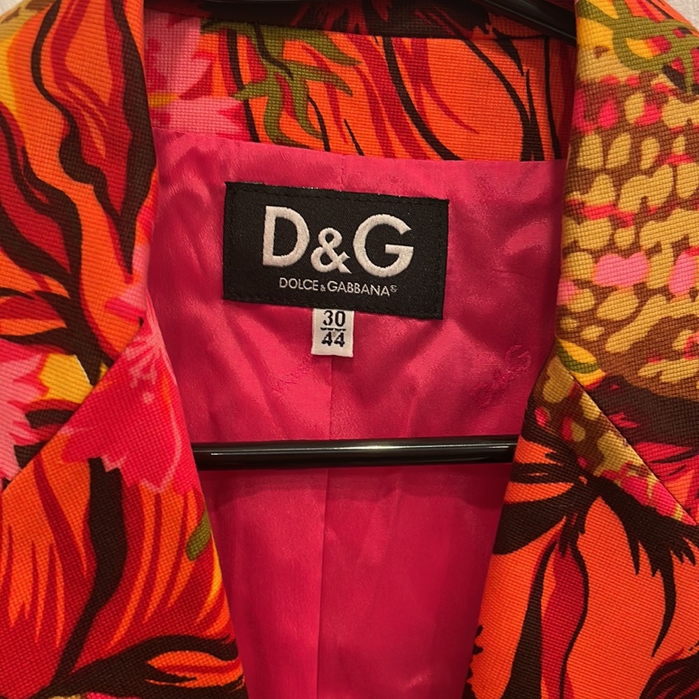 Dolce & Gabbana D&G Vintage Neon Orange and Pink Floral Blazer Summer Spring - Picture 4 of 16